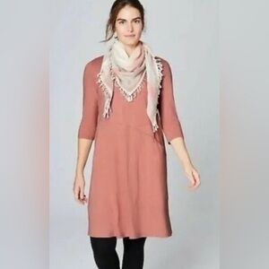 J.Jill Easy Knit Seamed Dress Dusty Rose Pocket 3/4 Sleeve Size Medium